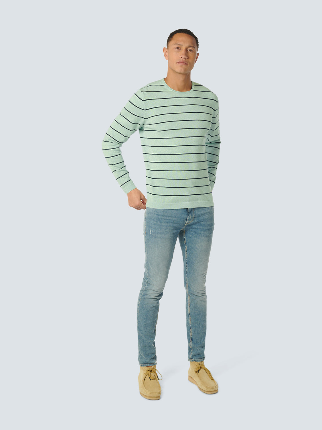 No Excess - Striped Crewneck Pullover - Mint or Cream