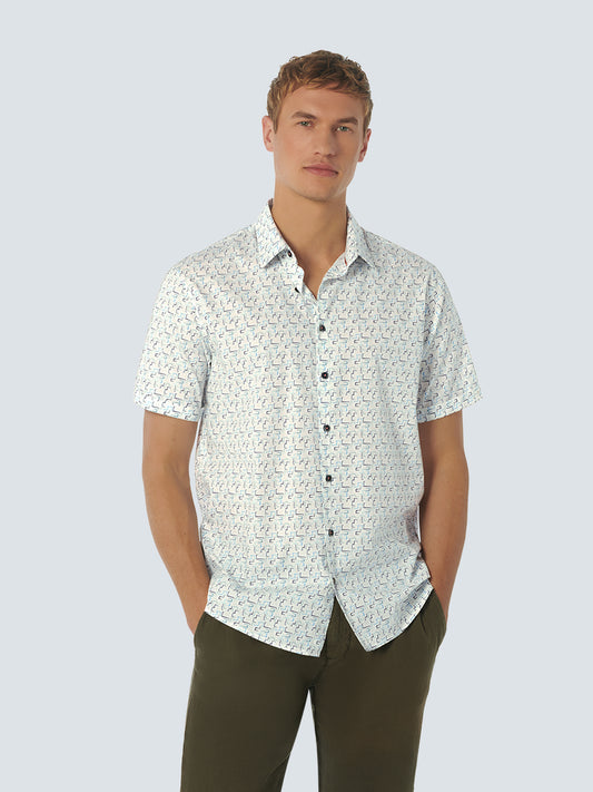 No Excess - Short Sleeved Stretch Shirt - Aqua Print