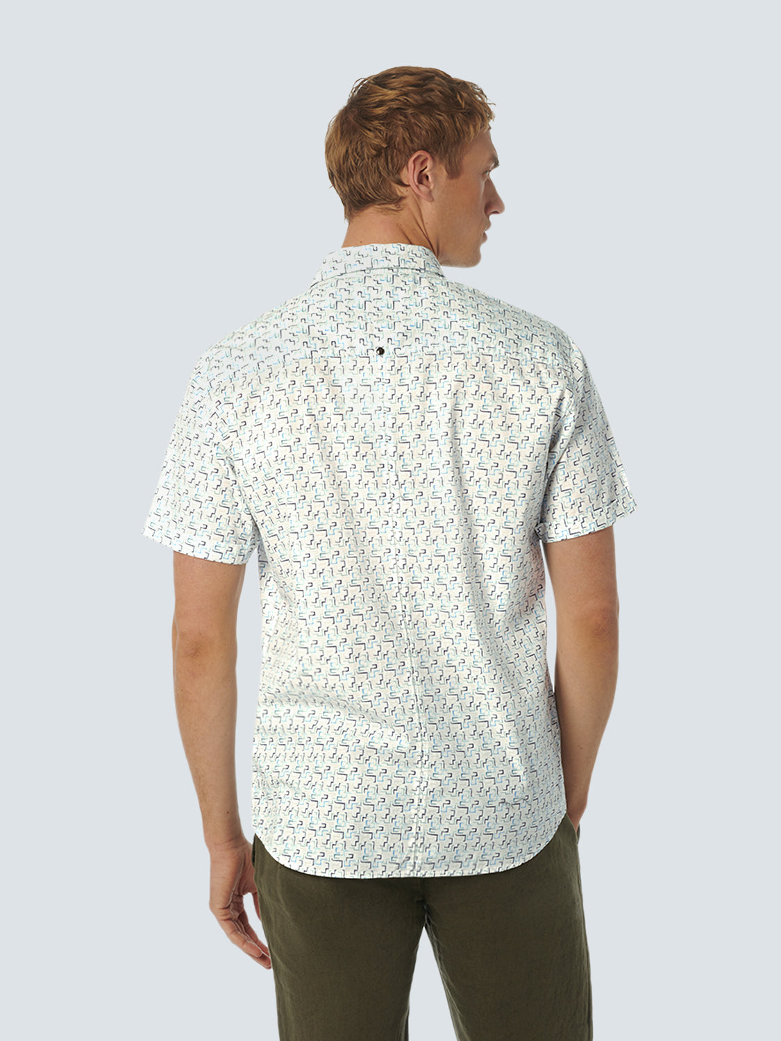 No Excess - Short Sleeved Stretch Shirt - Aqua Print