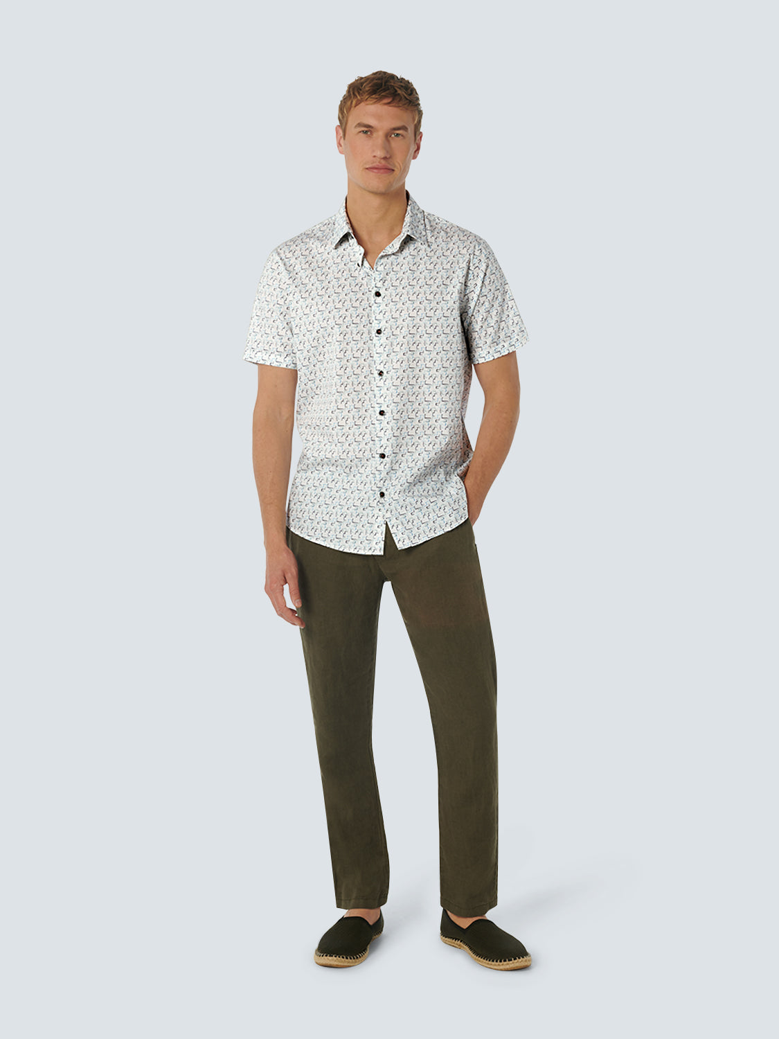 No Excess - Short Sleeved Stretch Shirt - Aqua Print