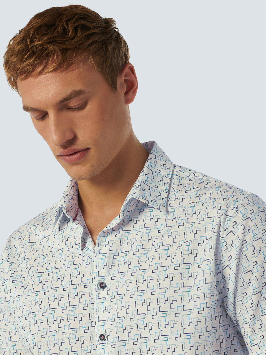 No Excess - Short Sleeved Stretch Shirt - Aqua Print