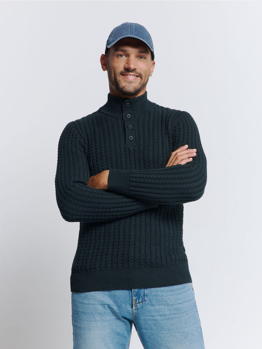 No Excess - Jacquard Half Zip & Button Pullover - Night