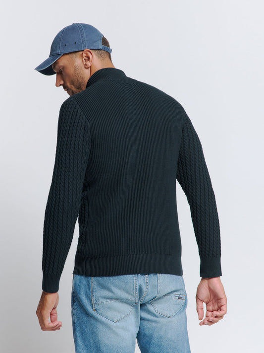 No Excess - Jacquard Half Zip & Button Pullover - Night