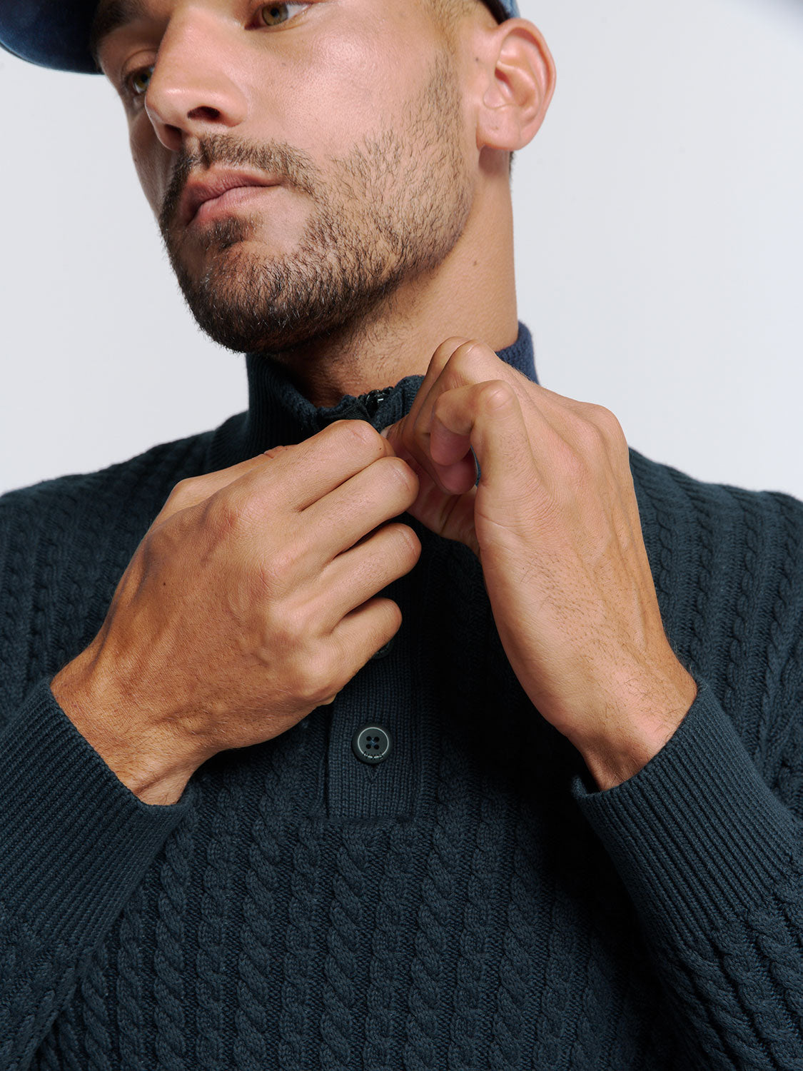 No Excess - Jacquard Half Zip & Button Pullover - Night