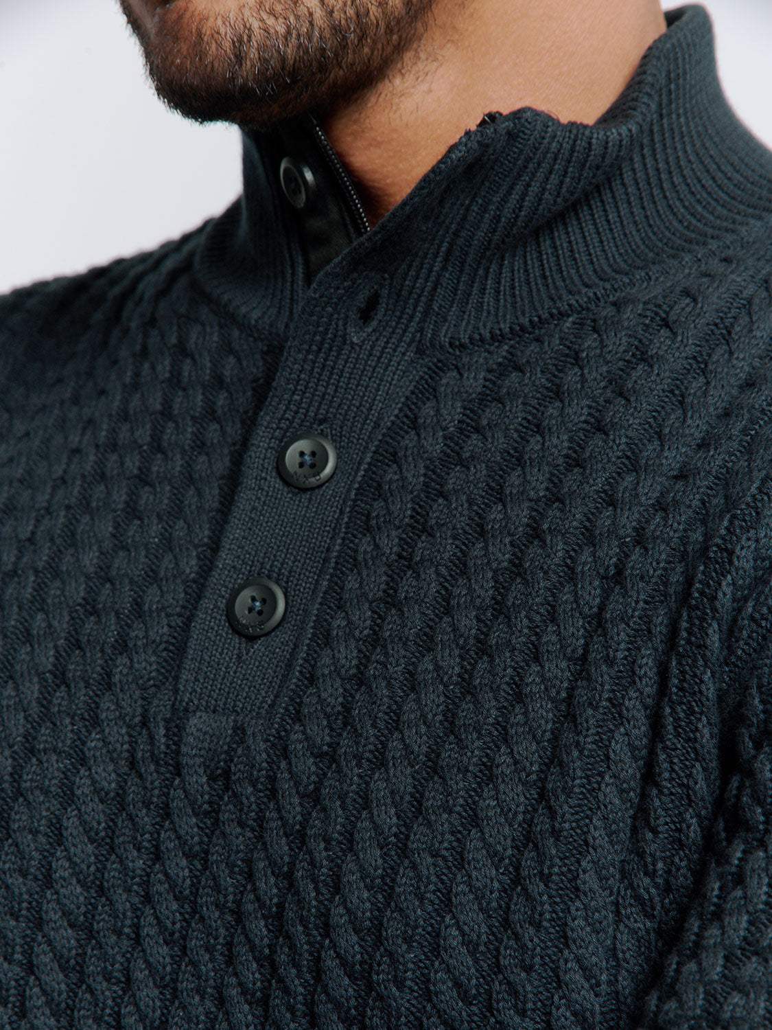 No Excess - Jacquard Half Zip & Button Pullover - Night