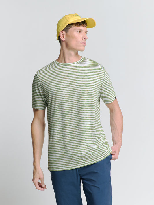 No Excess - Crewneck Striped Melange T-Shirt - Green