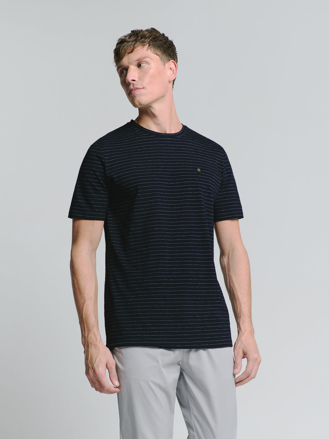 No Excess - Crewneck Pin Stripe T-Shirt - Deep Blue