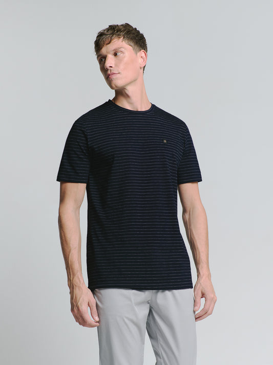 No Excess - Crewneck Pin Stripe T-Shirt - Deep Blue