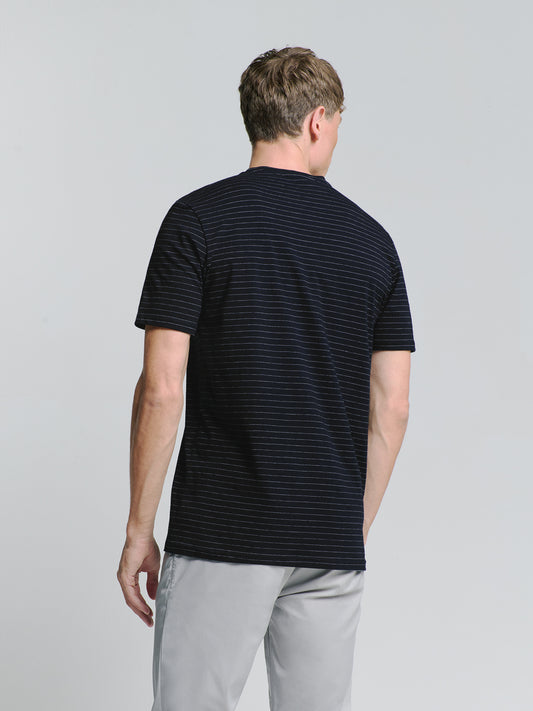 No Excess - Crewneck Pin Stripe T-Shirt - Deep Blue