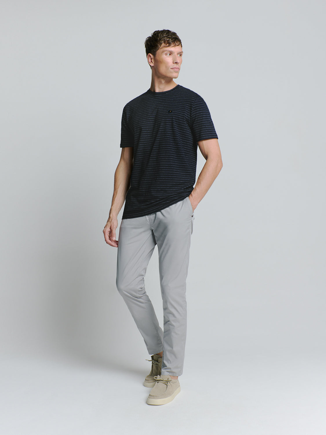 No Excess - Crewneck Pin Stripe T-Shirt - Deep Blue