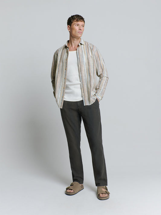No Excess - Coloured Stripes Slub Shirt - Blue