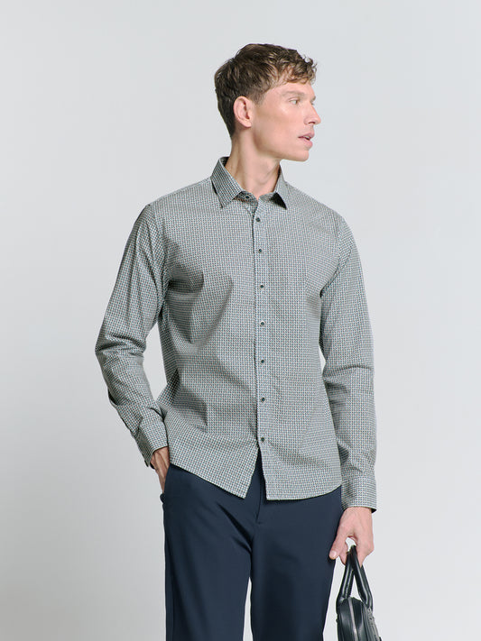 No Excess - Allover Print Stretch Shirt - Cloud