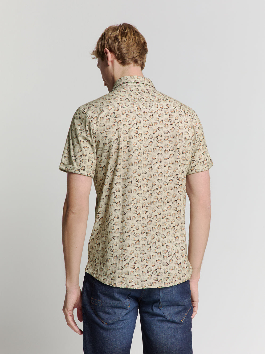 No Excess - Knitted Jersey Short Sleeved Shirt - Oysters/Sand