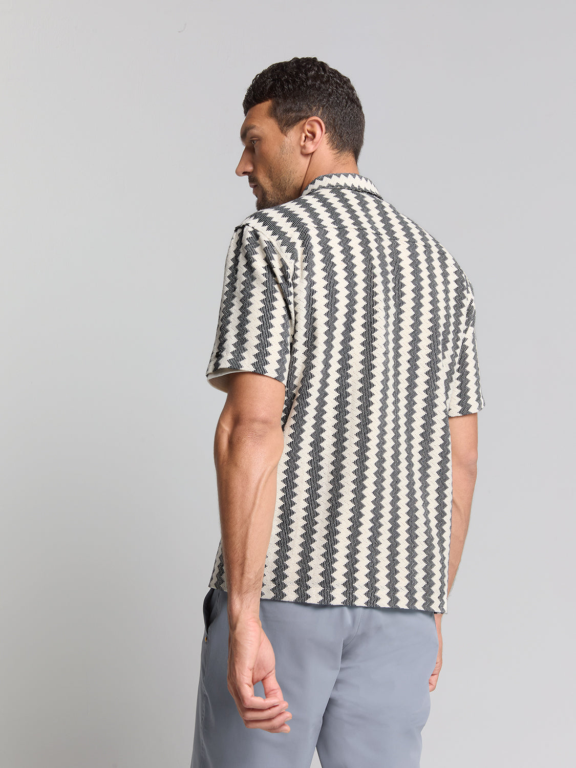 No Excess - Knitted Jersey Short Sleeved Shirt - Off White Stripe