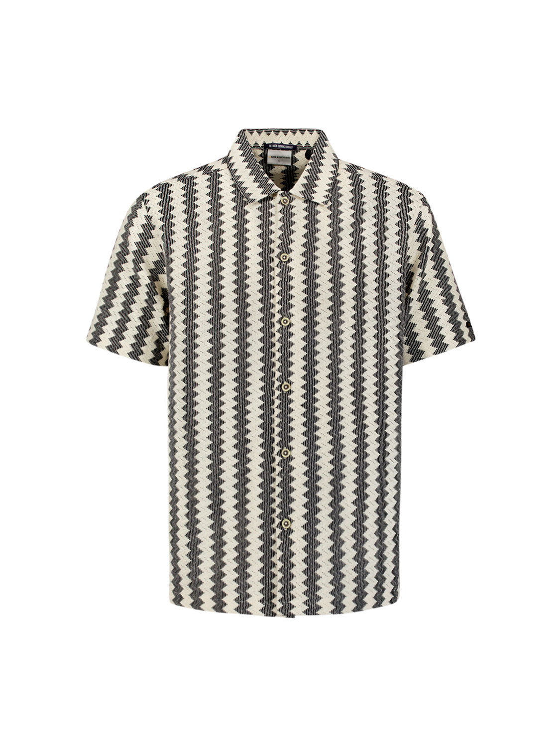 No Excess - Knitted Jersey Short Sleeved Shirt - Off White Stripe
