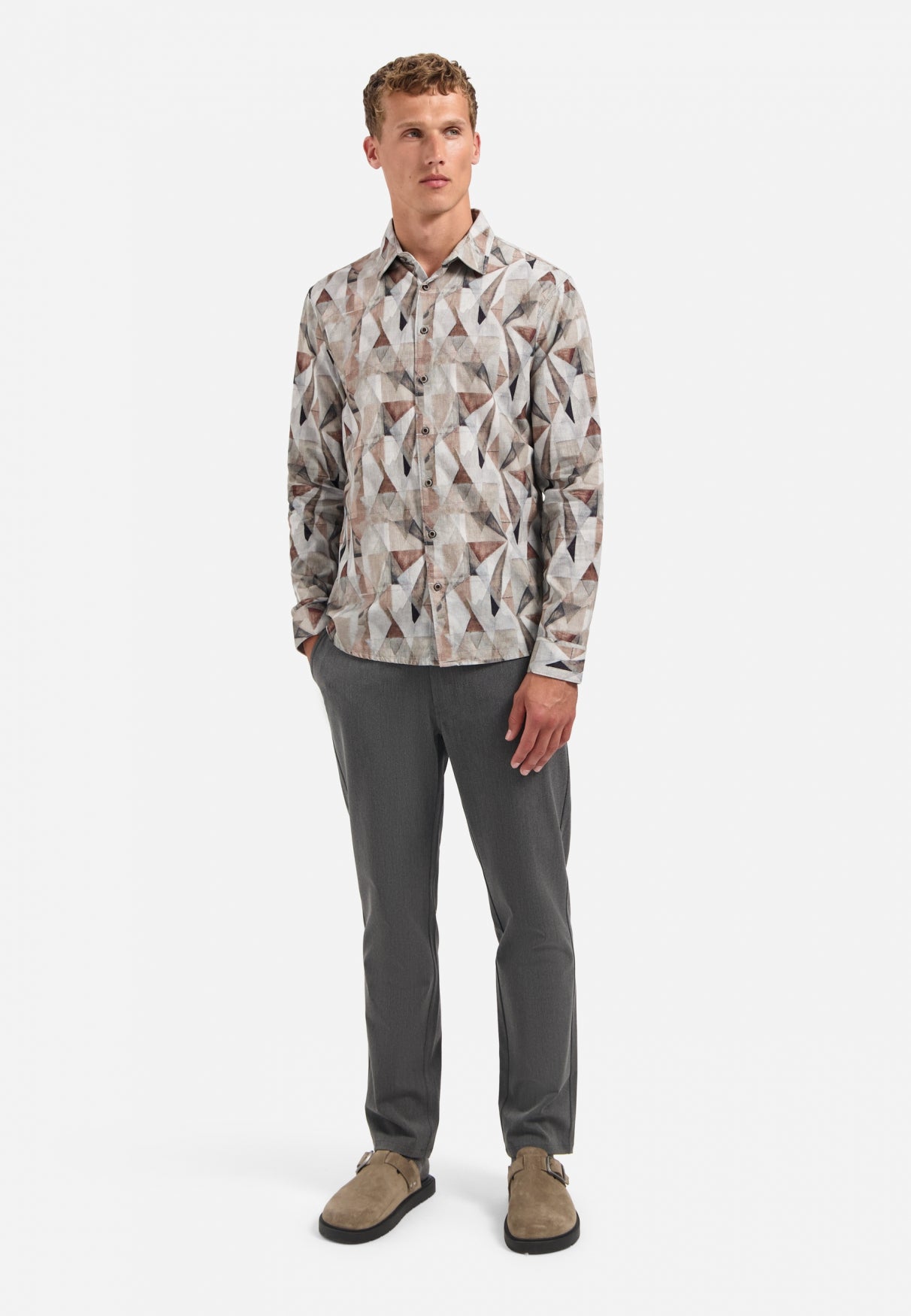 No Excess - Stretch Print Shirt - Taupe
