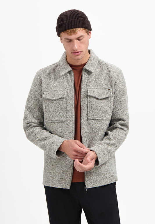 No Excess - Wool Look Zip Overshirt - Grey Melange