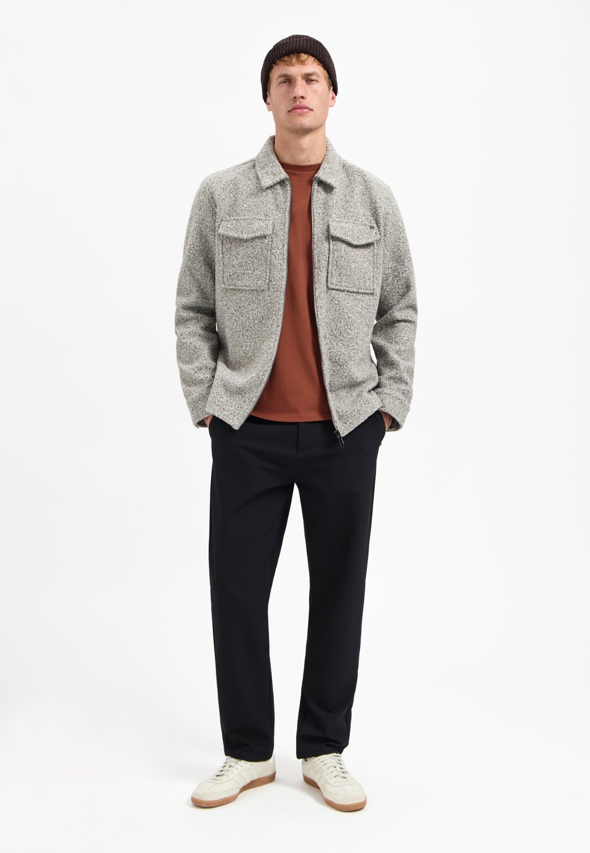No Excess - Wool Look Zip Overshirt - Grey Melange