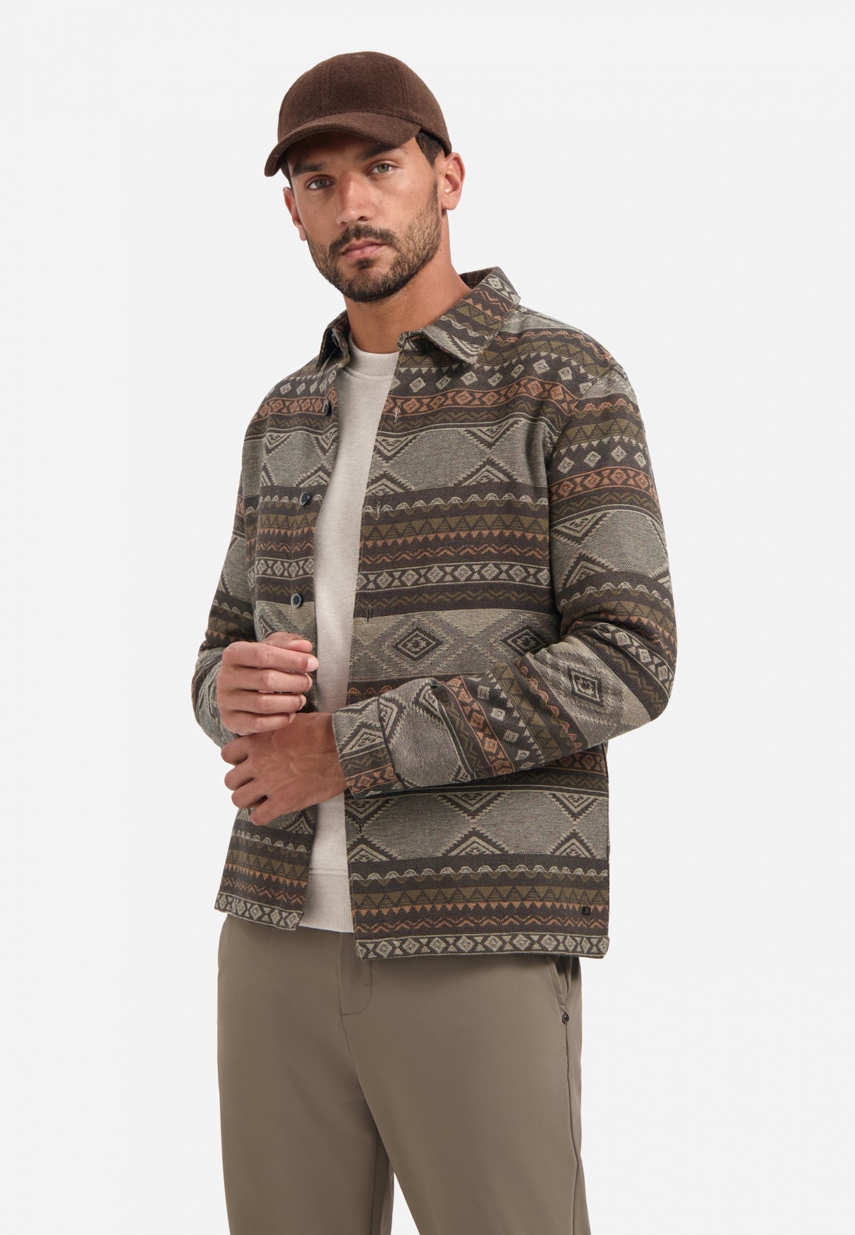 No Excess - Jacquard Patterned Overshirt - Taupe