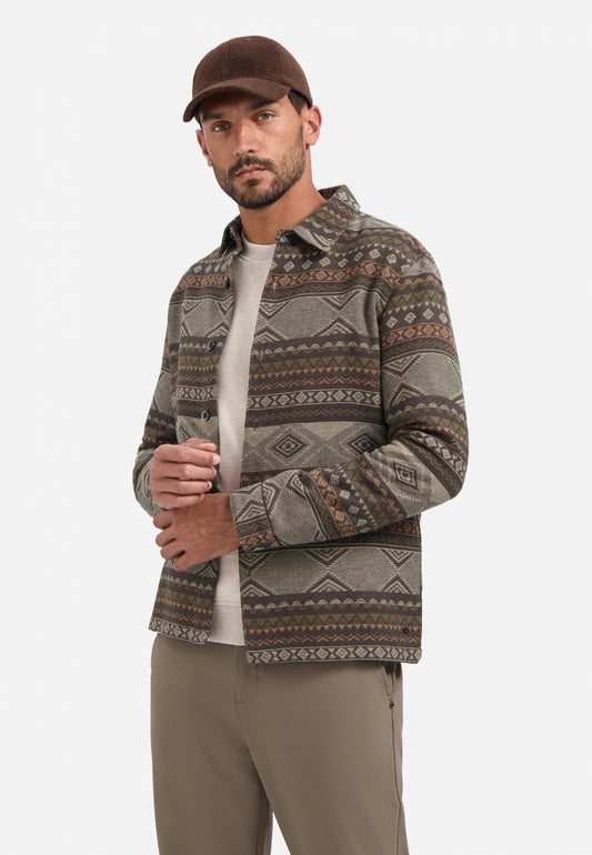No Excess - Jacquard Patterned Overshirt - Taupe