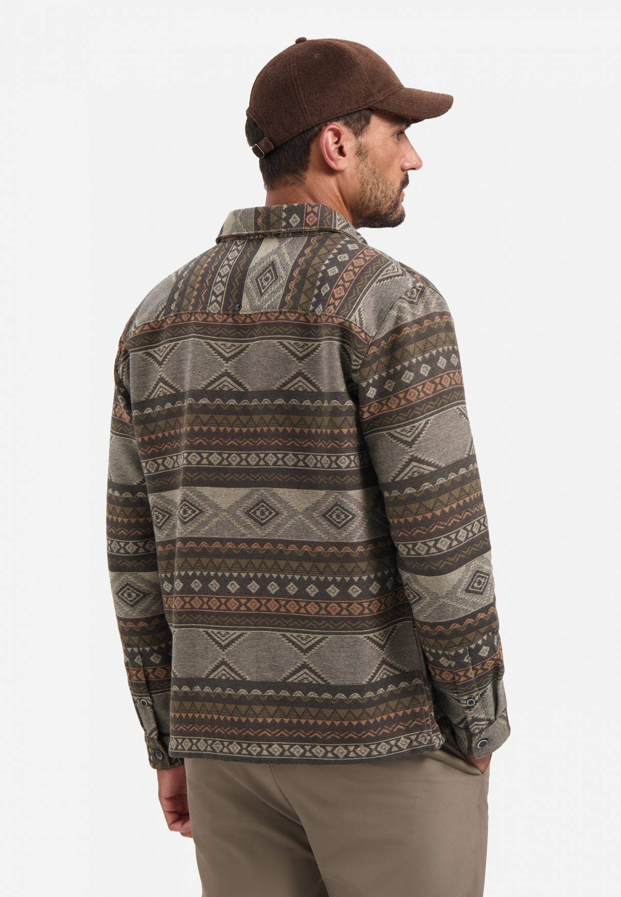 No Excess - Jacquard Patterned Overshirt - Taupe