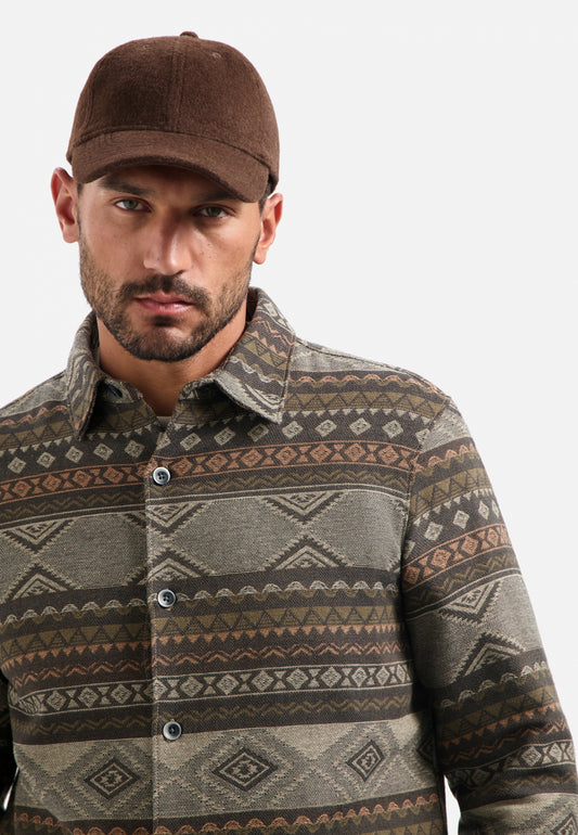 No Excess - Jacquard Patterned Overshirt - Taupe