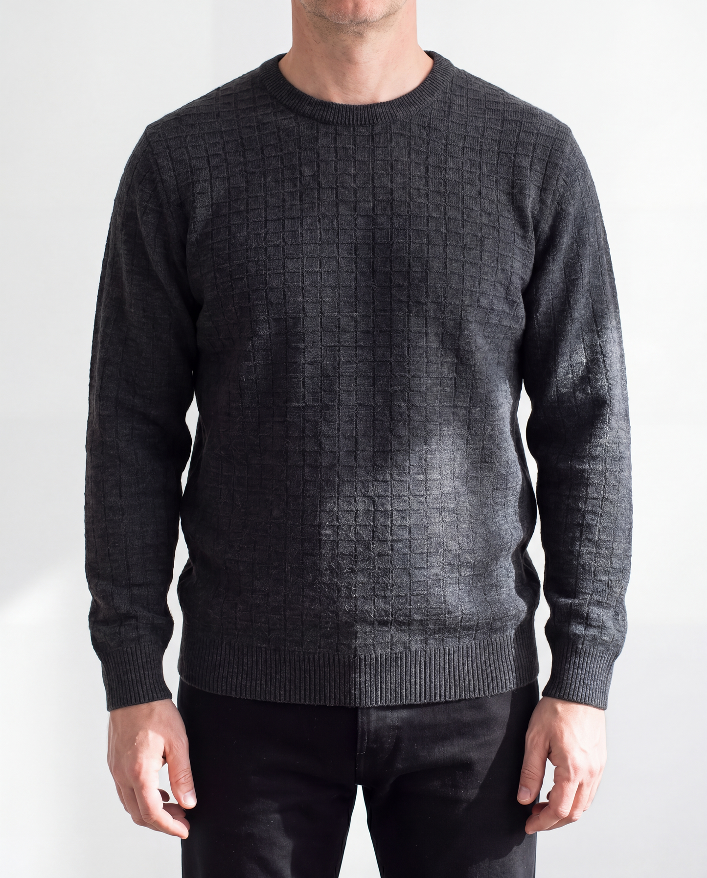 Silverdale - Check Crew Neck Jersey - Prussian and Charcoal