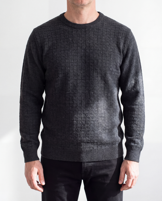 Silverdale - Check Crew Neck Jersey - Prussian and Charcoal