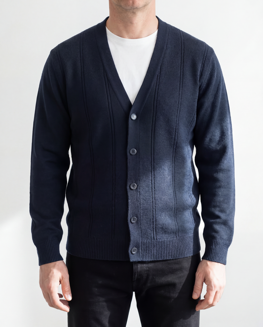 Silverdale - Mid-Weight Ribbed Cardigan - Dark Navy