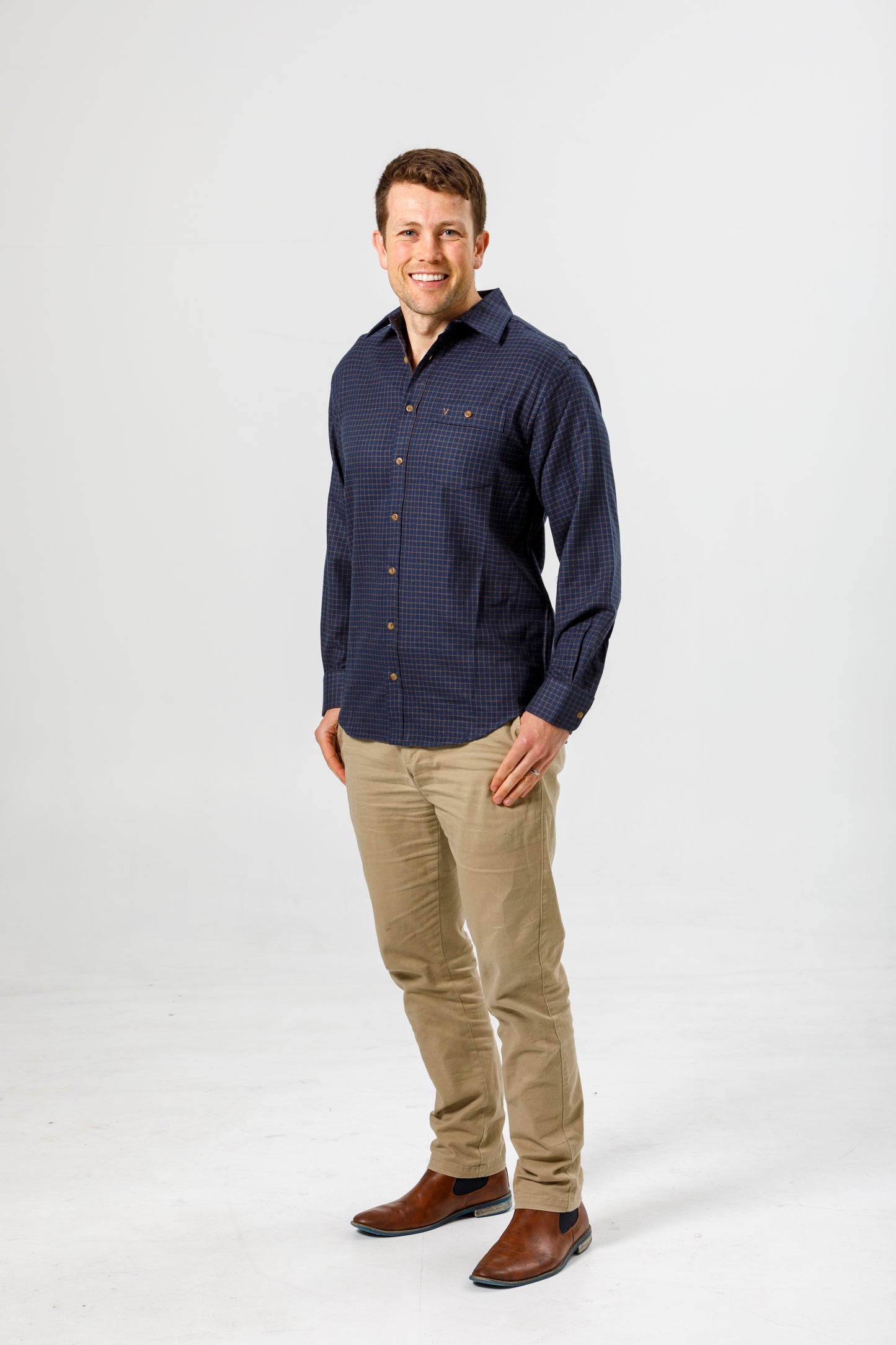 Lichfield - Vonella Shirt - 6531S Taupe/Navy Check (3) FS-OH 250424