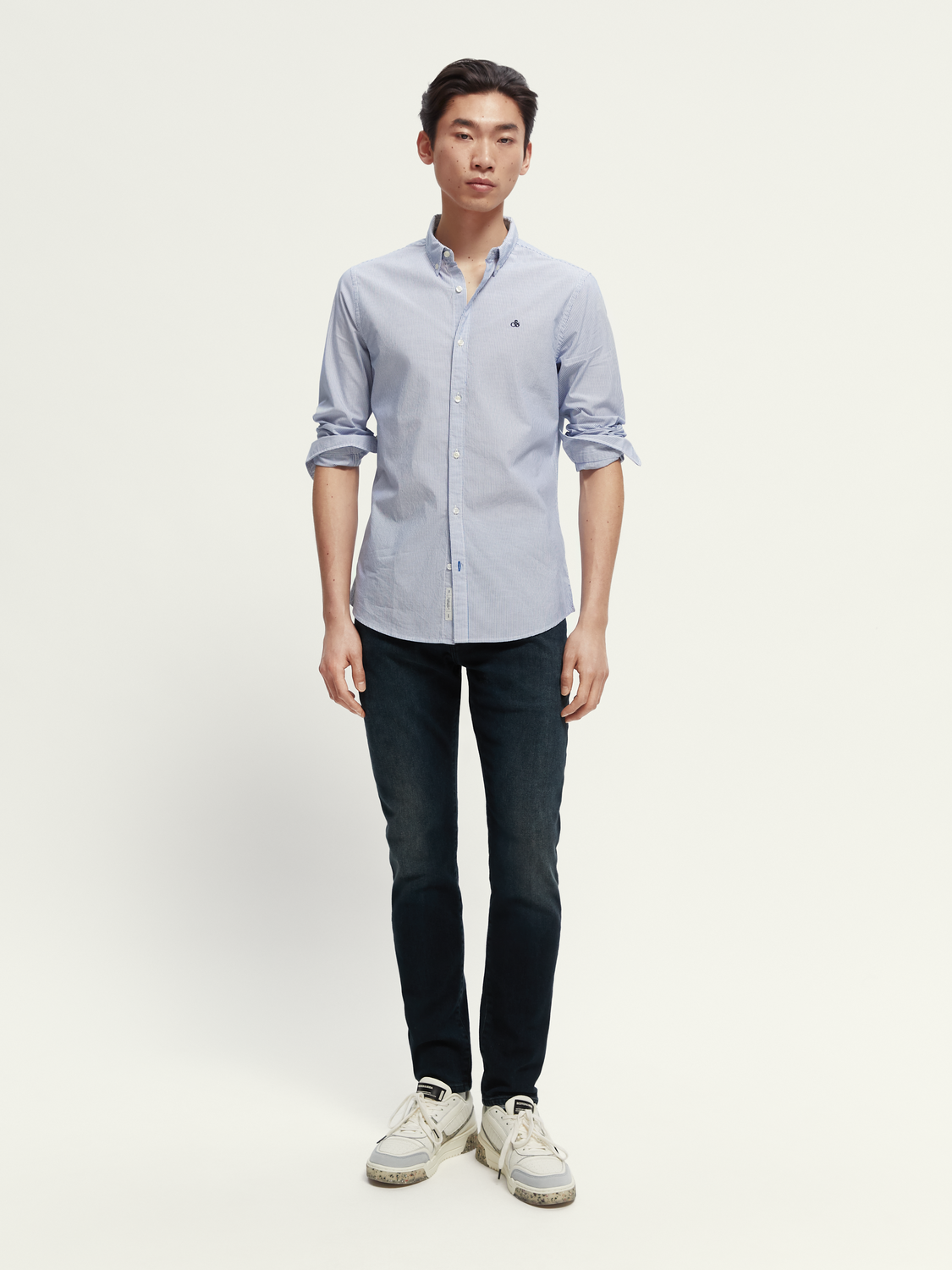 Scotch & Soda - Organic Poplin Striped Shirt - Blue/White