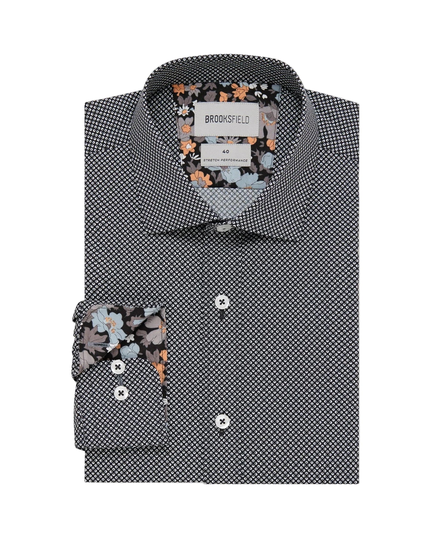 Brooksfield - Easy Care Stretch Performance Shirt - Black/White Dots