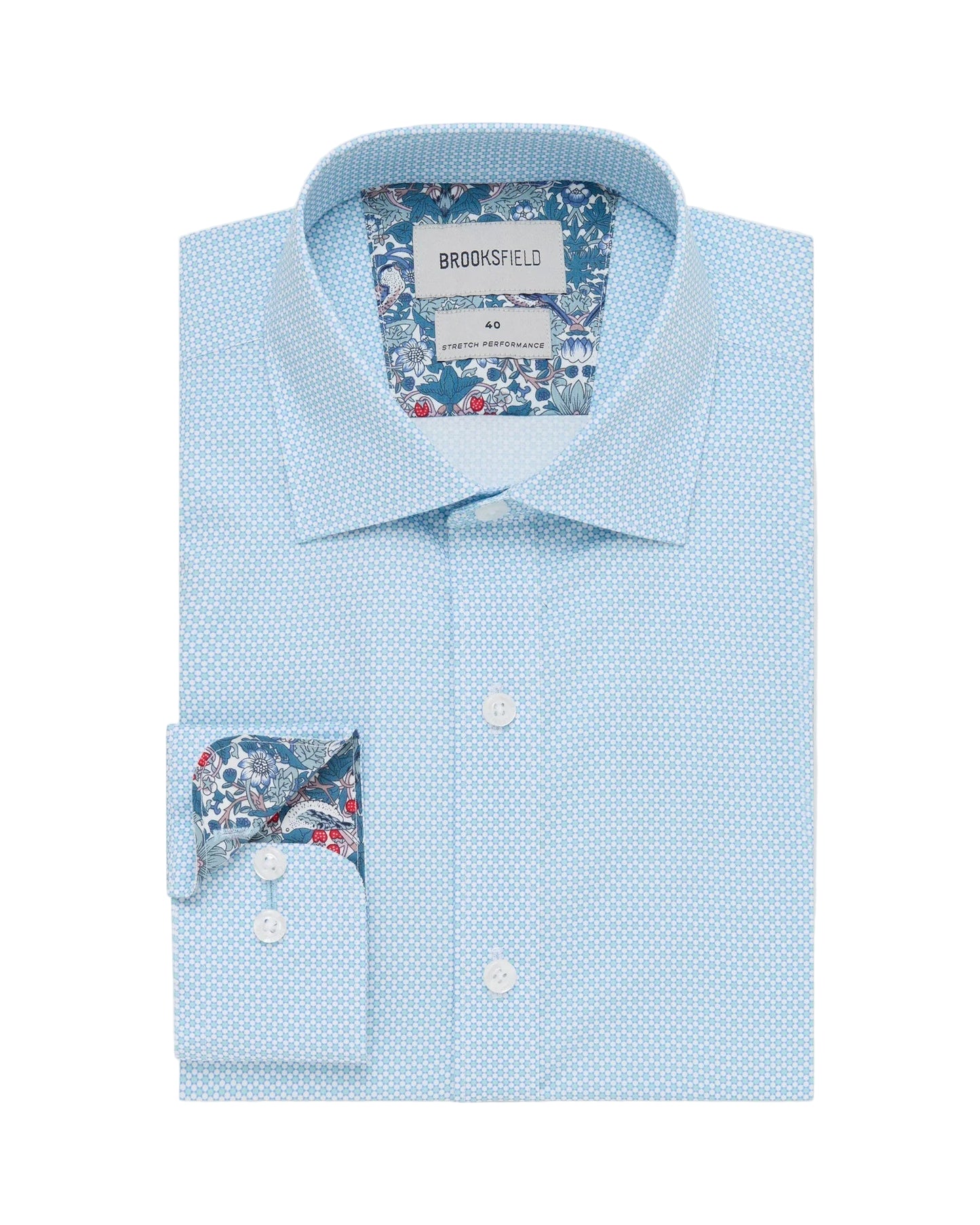 Brooksfield - Easy Care Stretch Performance Shirt - Green Aqua Geo