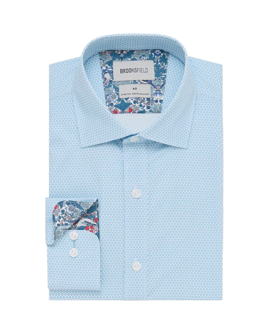 Brooksfield - Easy Care Stretch Performance Shirt - Green Aqua Geo