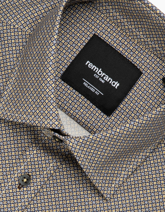 Rembrandt - Sinatra Shirt - Blue & Yellow Medallion Print