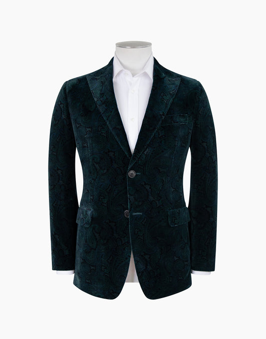 Rembrandt - Lyon Velvet Blazer - Green & Navy Paisley Blazer
