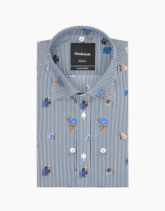 Rembrandt - London Shirt - Navy Floral Stripe