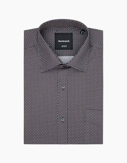 Rembrandt - Sinatra Shirt - Brown/Navy Geo Print
