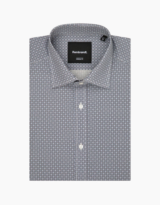 Rembrandt - London Shirt - Blue & Maroon Microdesign