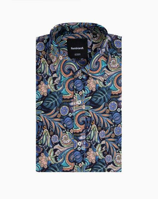 Rembrandt - Sinatra Shirt - Navy Tropical Paisley
