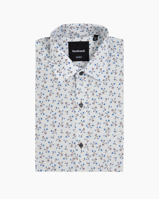 Rembrandt - Sinatra Shirt - White & Blue Myosotis Floral