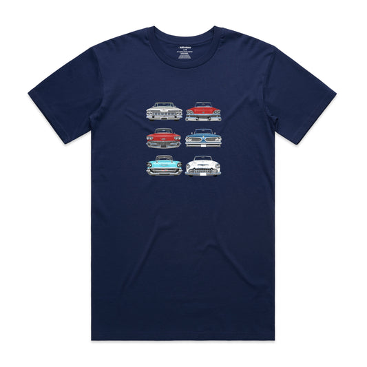 Isthatso Cotton Graphic T Shirt - USA Classic Cars - Blue