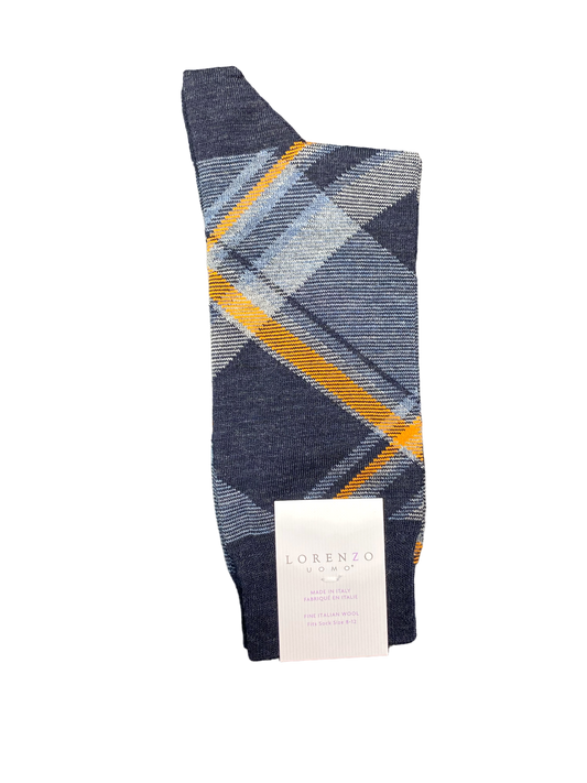 Lorenzo Uomo Socks - Diagonal Plaid - Navy or Grey