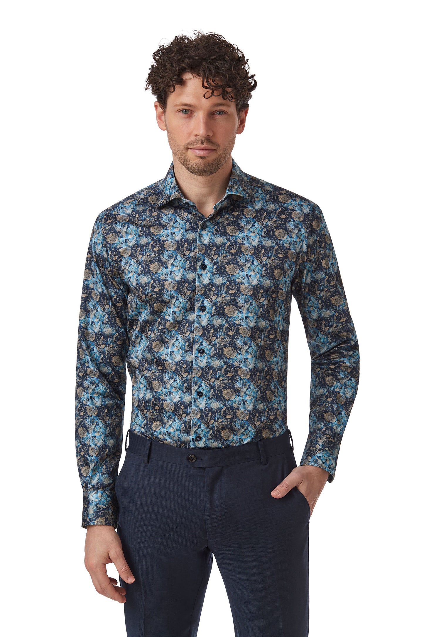 Cambridge - Hadfield Shirt - Blue/Gold Print
