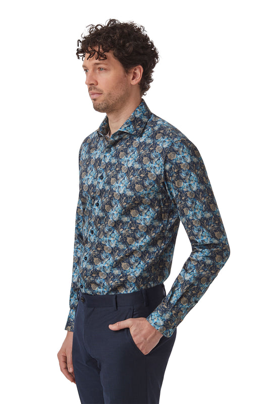 Cambridge - Hadfield Shirt - Blue/Gold Print