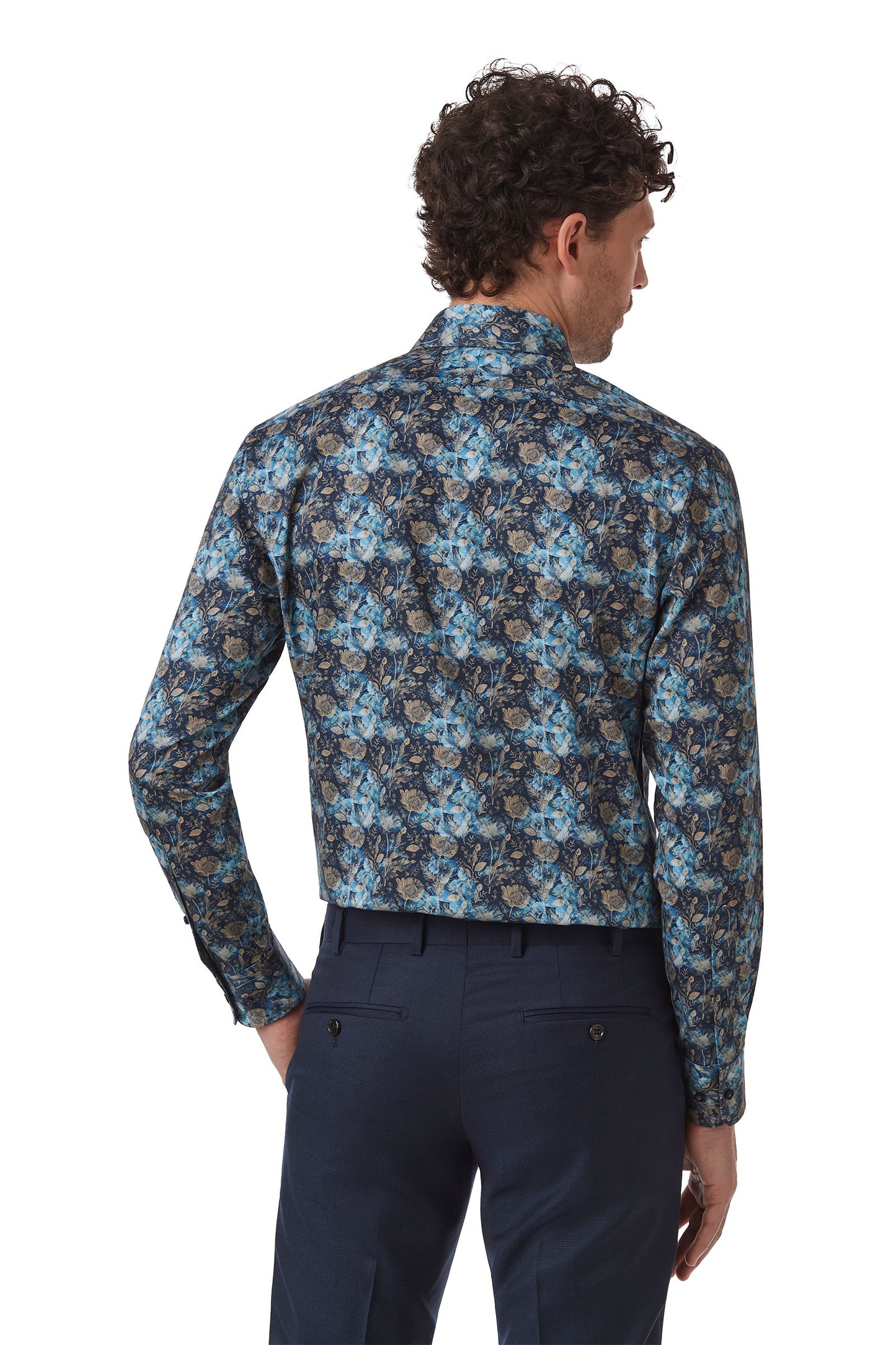 Cambridge - Hadfield Shirt - Blue/Gold Print