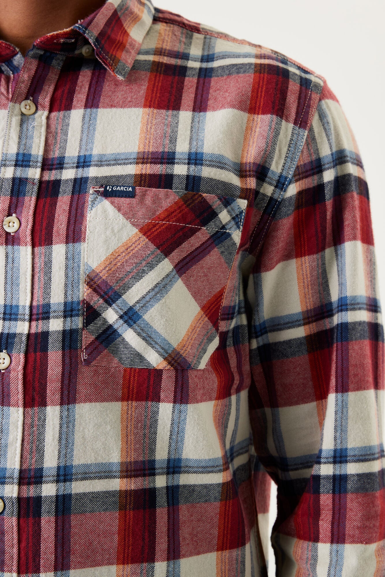 Garcia - Men's Long Sleeved Checked Shirt - Ruby Port