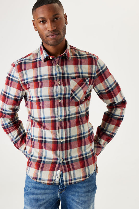 Garcia - Men's Long Sleeved Checked Shirt - Ruby Port