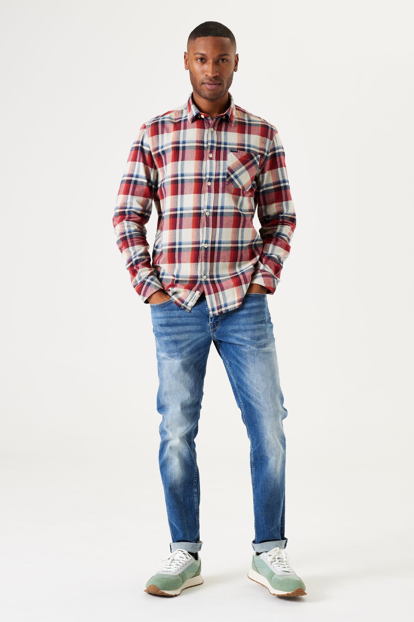 Garcia - Men's Long Sleeved Checked Shirt - Ruby Port