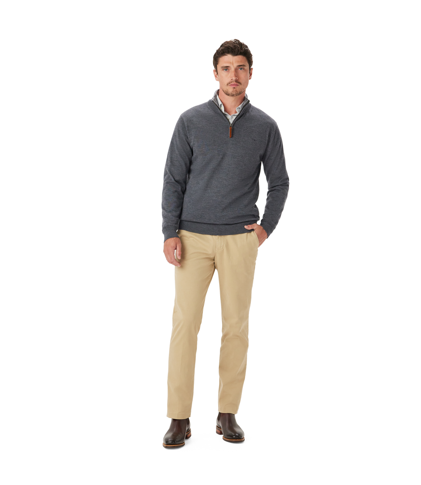 R. M. Williams Ernest 1/4 Zip Merino - Sea Mist